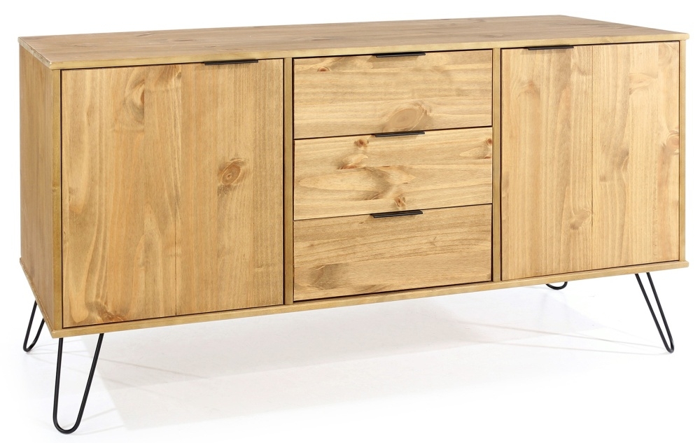 Product photograph of Acadia Pine 2 Door 3 Drawer Medium Sideboard With Hairpin Legs from Choice Furniture Superstore.