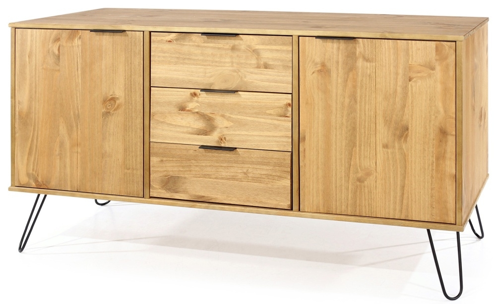 Product photograph of Acadia Pine 2 Door 3 Drawer Medium Sideboard With Hairpin Legs from Choice Furniture Superstore.