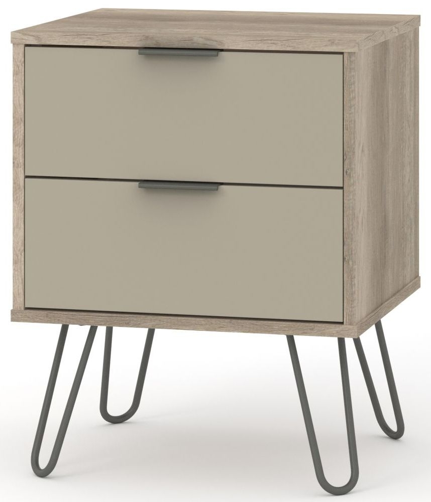 Product photograph of Acadia Driftwood 2 Drawer Bedside Cabinet With Hairpin Legs from Choice Furniture Superstore.