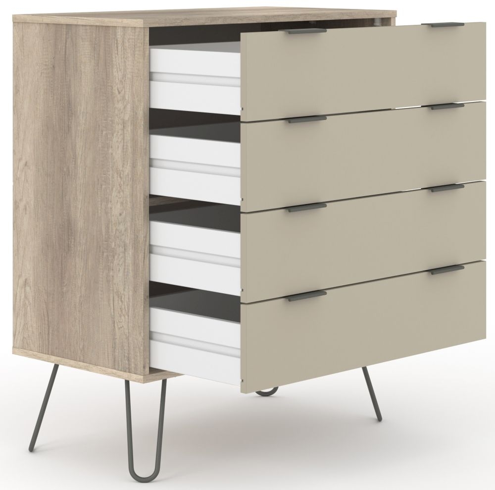 Product photograph of Augusta Driftwood 4 Drawer Chest With Hairpin Legs from Choice Furniture Superstore.