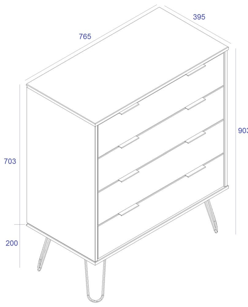 Product photograph of Augusta Driftwood 4 Drawer Chest With Hairpin Legs from Choice Furniture Superstore.