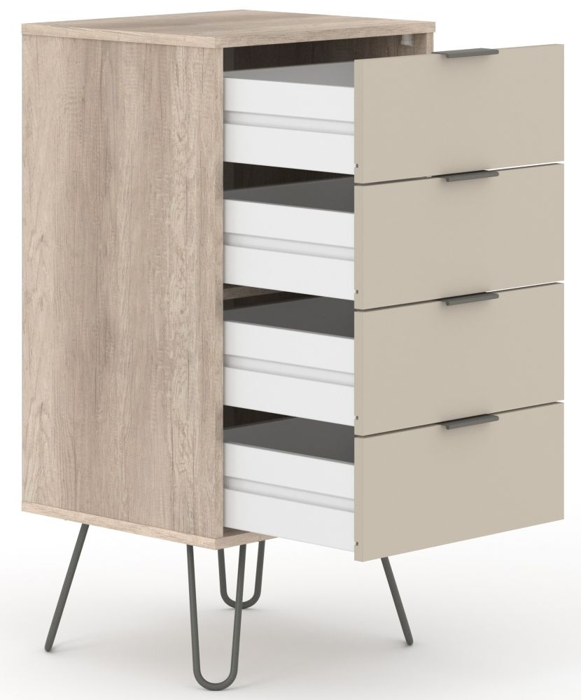 Product photograph of Augusta Driftwood 4 Drawer Narrow Chest With Hairpin Legs from Choice Furniture Superstore.
