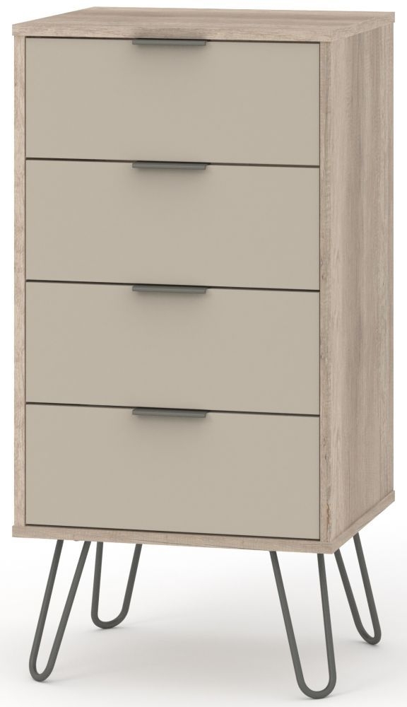 Product photograph of Augusta Driftwood 4 Drawer Narrow Chest With Hairpin Legs from Choice Furniture Superstore.