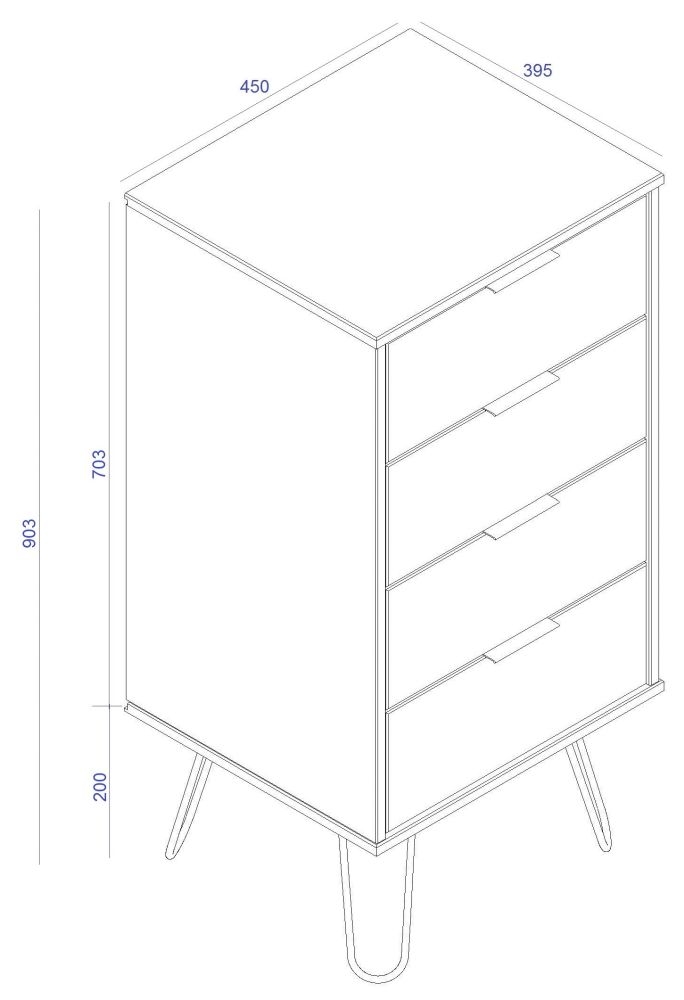 Product photograph of Augusta Driftwood 4 Drawer Narrow Chest With Hairpin Legs from Choice Furniture Superstore.