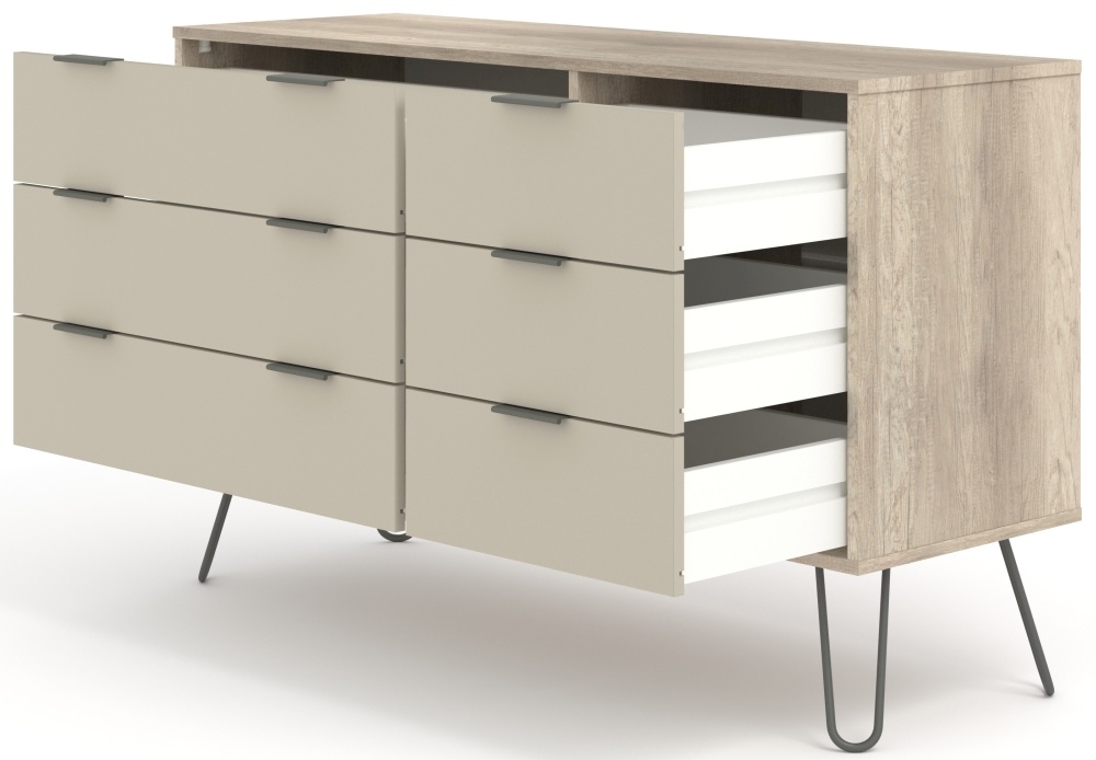 Product photograph of Augusta Driftwood 3 3 Drawer Wide Chest With Hairpin Legs from Choice Furniture Superstore.