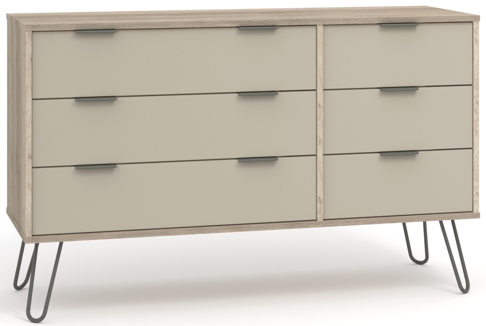 Product photograph of Augusta Driftwood 3 3 Drawer Wide Chest With Hairpin Legs from Choice Furniture Superstore.