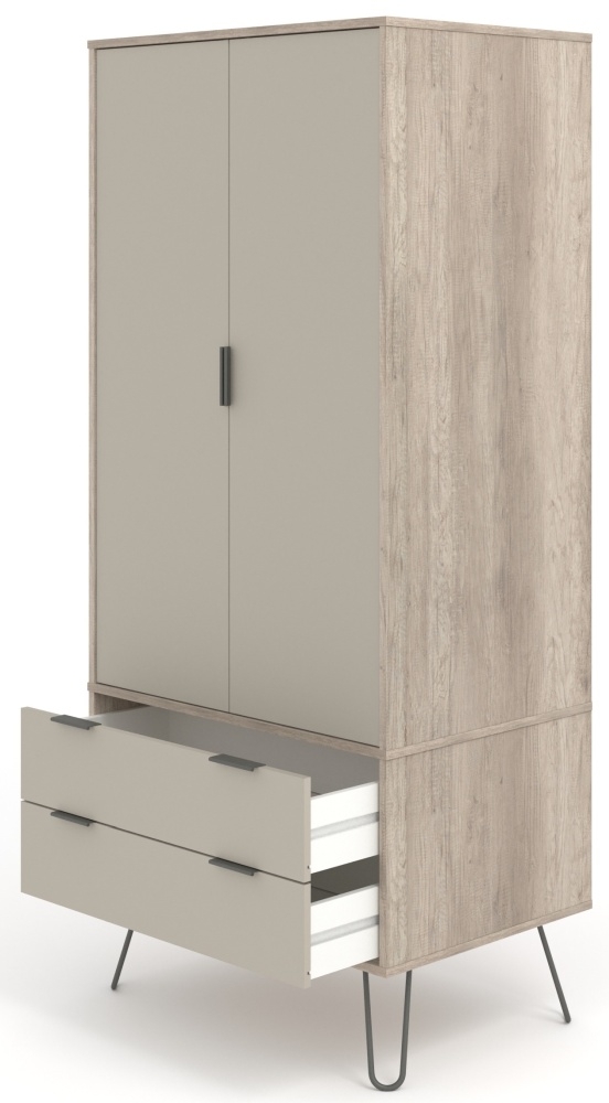 Product photograph of Augusta Driftwood 2 Door Wardrobe With Hairpin Legs from Choice Furniture Superstore.