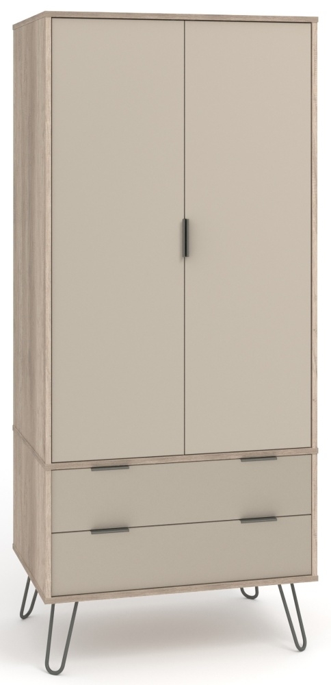 Product photograph of Augusta Driftwood 2 Door Wardrobe With Hairpin Legs from Choice Furniture Superstore.