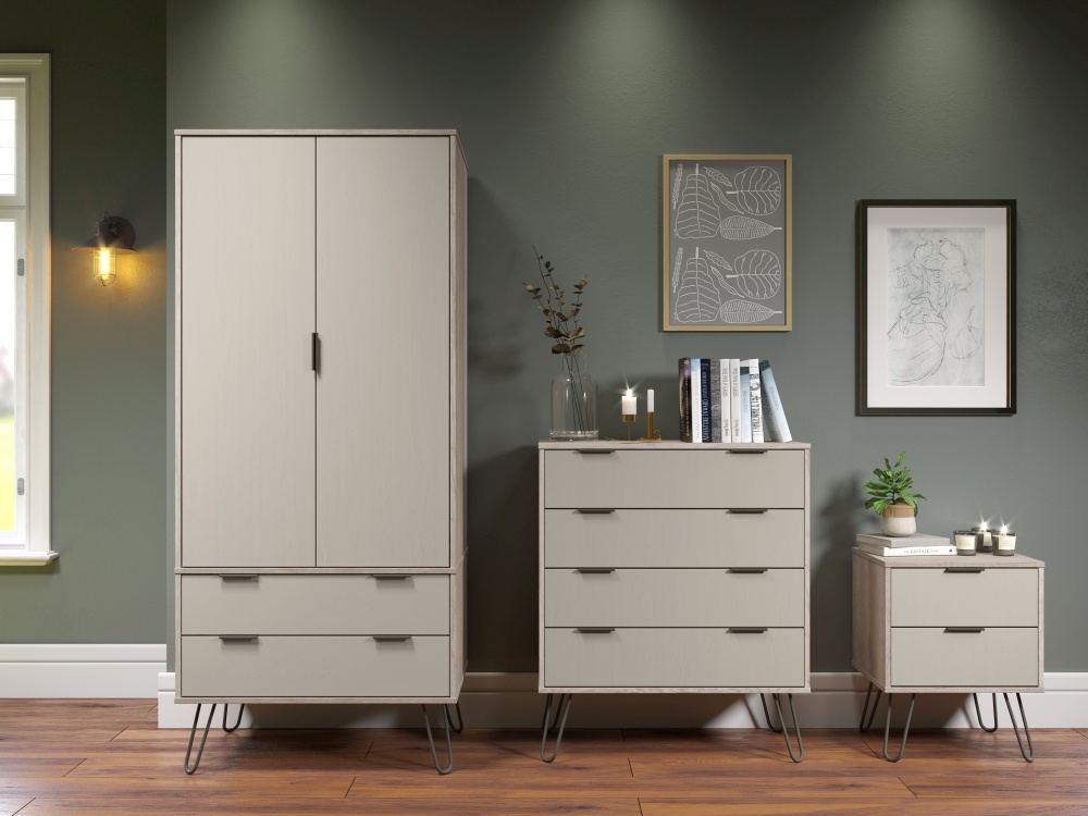 Product photograph of Augusta Driftwood 2 Door Wardrobe With Hairpin Legs from Choice Furniture Superstore.