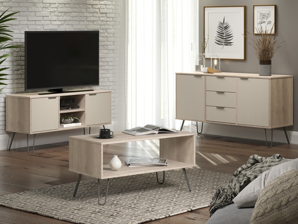 Product photograph of Acadia Driftwood 2 Door Tv Unit With Hairpin Legs from Choice Furniture Superstore.