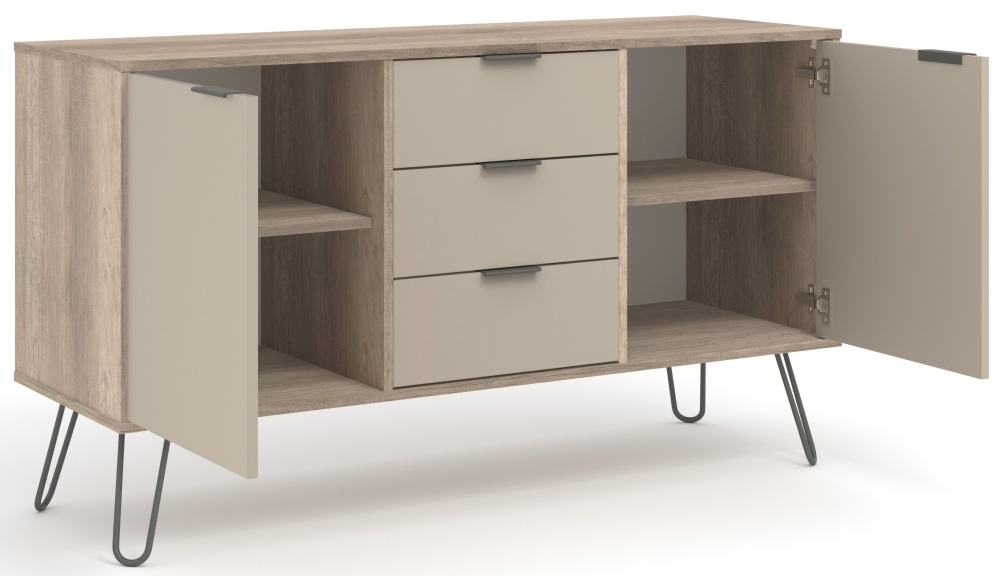 Product photograph of Acadia Driftwood 2 Door 3 Drawer Medium Sideboard With Hairpin Legs from Choice Furniture Superstore.