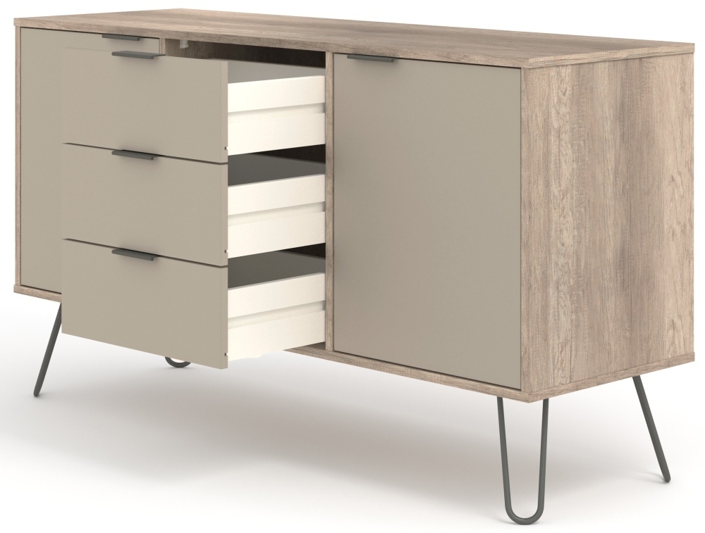 Product photograph of Acadia Driftwood 2 Door 3 Drawer Medium Sideboard With Hairpin Legs from Choice Furniture Superstore.