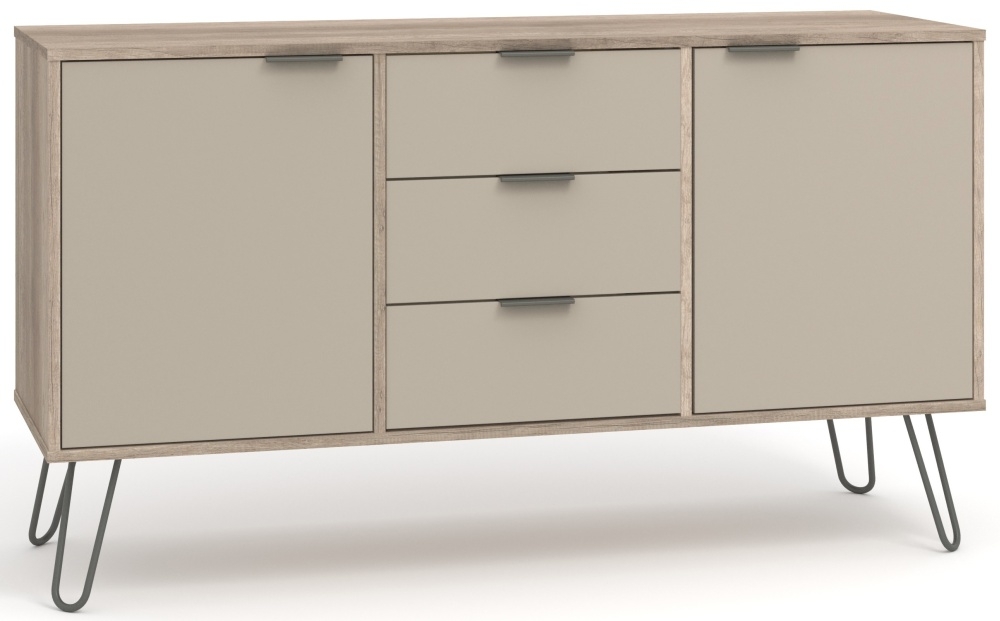 Product photograph of Acadia Driftwood 2 Door 3 Drawer Medium Sideboard With Hairpin Legs from Choice Furniture Superstore.