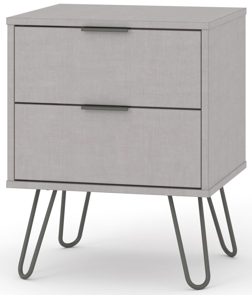 Product photograph of Acadia Grey 2 Drawer Bedside Cabinet With Hairpin Legs from Choice Furniture Superstore.