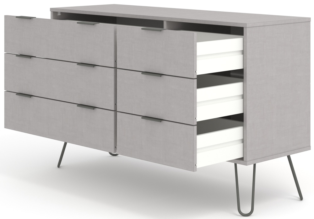 Product photograph of Augusta Grey 6 Drawer Wide Chest With Hairpin Legs from Choice Furniture Superstore.