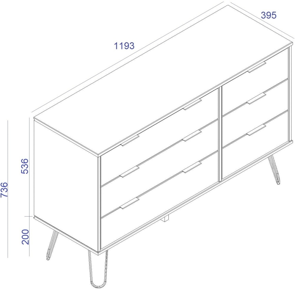 Product photograph of Augusta Grey 6 Drawer Wide Chest With Hairpin Legs from Choice Furniture Superstore.