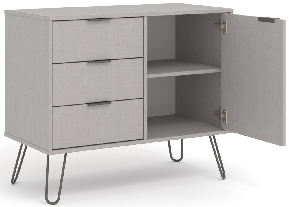 Product photograph of Acadia Grey 1 Door 3 Drawer Small Sideboard With Hairpin Legs from Choice Furniture Superstore.