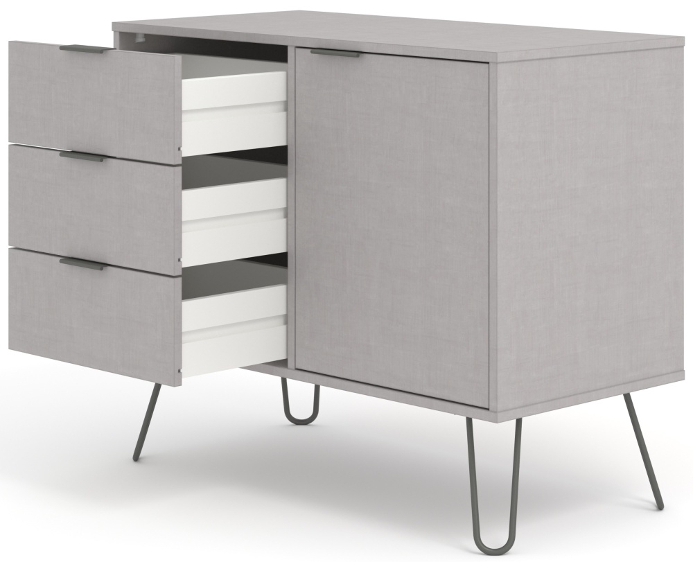 Product photograph of Acadia Grey 1 Door 3 Drawer Small Sideboard With Hairpin Legs from Choice Furniture Superstore.