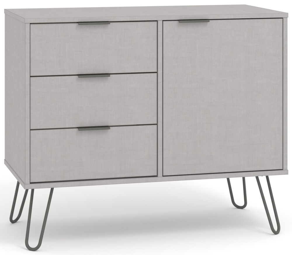 Product photograph of Acadia Grey 1 Door 3 Drawer Small Sideboard With Hairpin Legs from Choice Furniture Superstore.