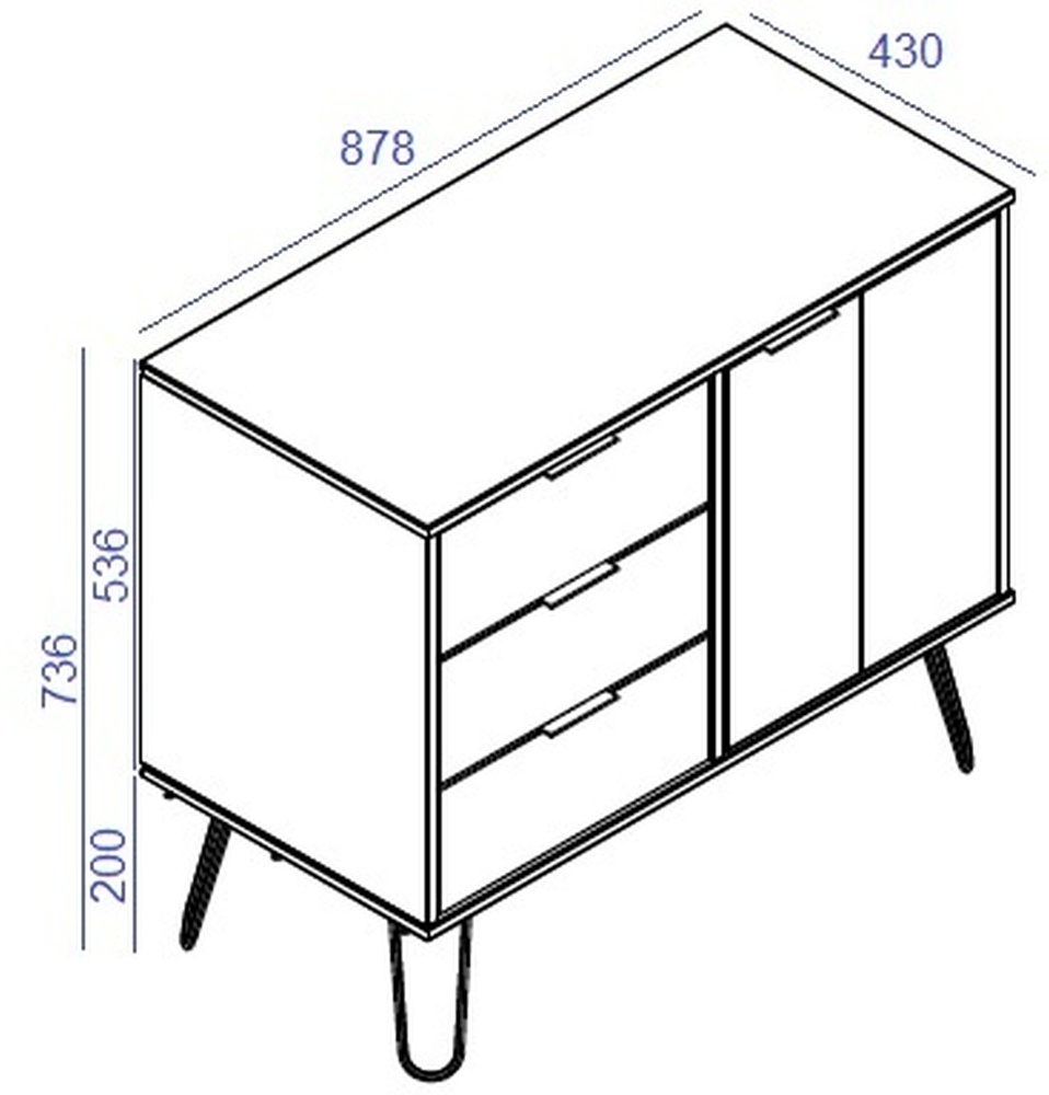 Product photograph of Acadia Grey 1 Door 3 Drawer Small Sideboard With Hairpin Legs from Choice Furniture Superstore.