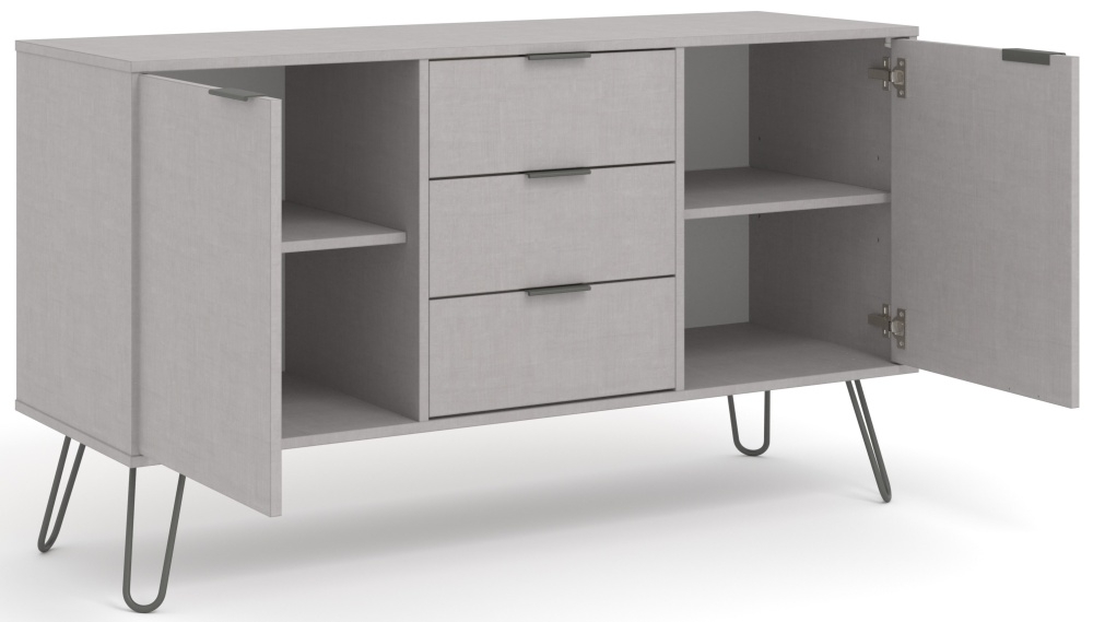 Product photograph of Augusta Grey 2 Door 3 Drawer Medium Sidebaord With Hairpin Legs from Choice Furniture Superstore.