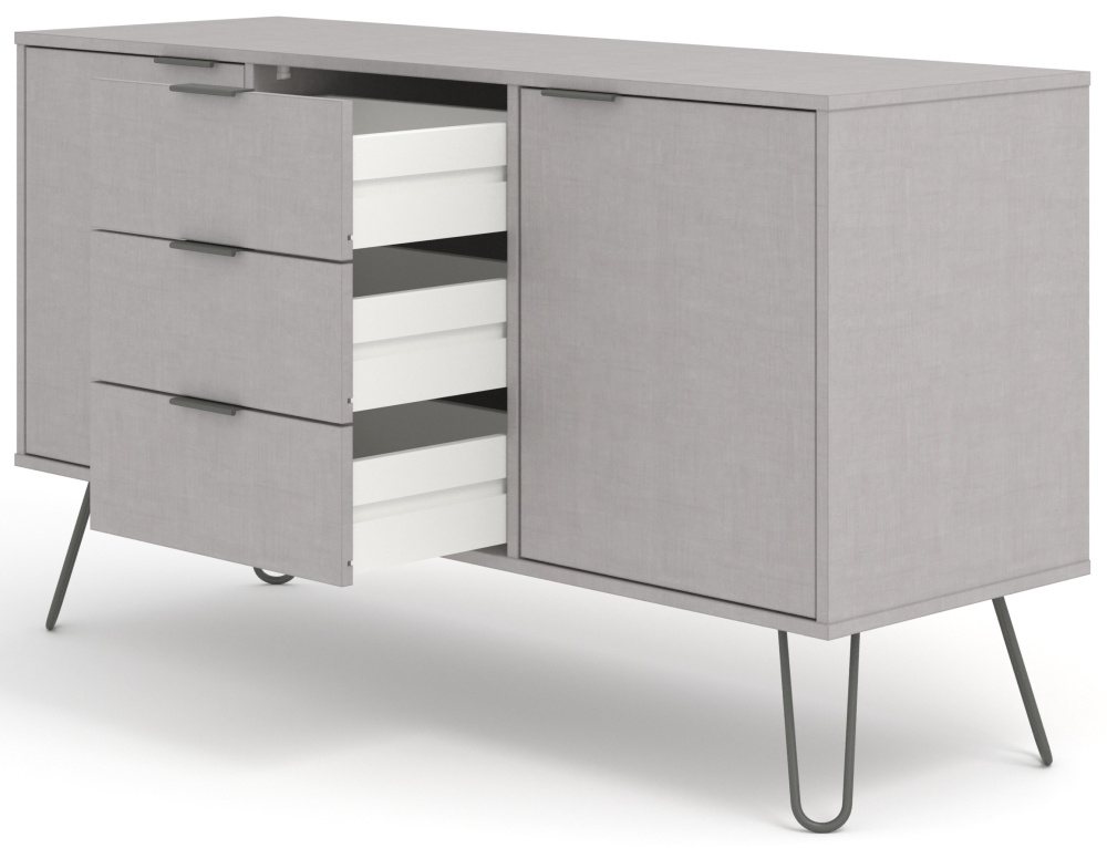 Product photograph of Augusta Grey 2 Door 3 Drawer Medium Sidebaord With Hairpin Legs from Choice Furniture Superstore.