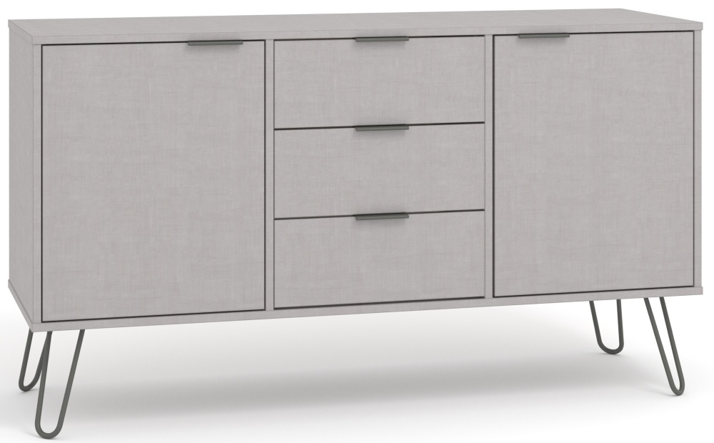 Product photograph of Augusta Grey 2 Door 3 Drawer Medium Sidebaord With Hairpin Legs from Choice Furniture Superstore.