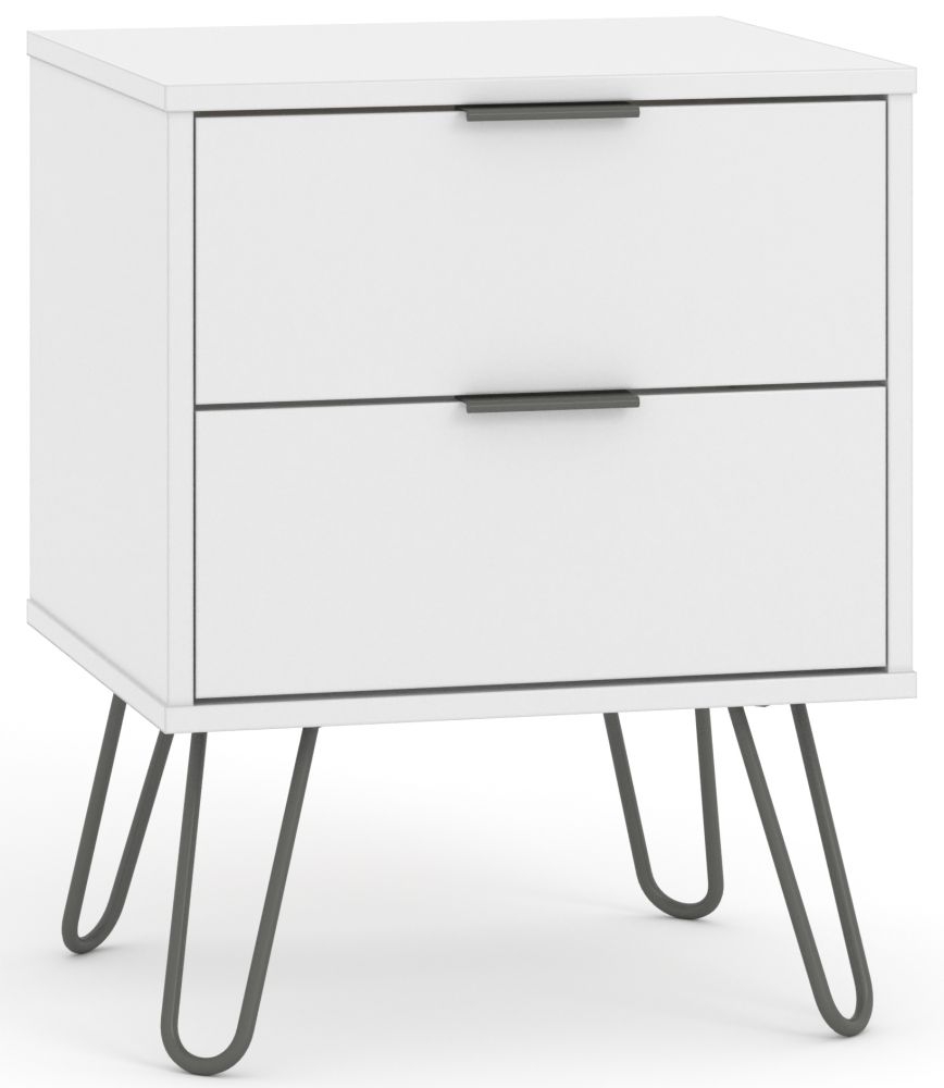 Product photograph of Augusta White 2 Drawer Bedside Cabinet With Hairpin Legs from Choice Furniture Superstore.