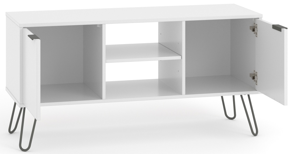 Product photograph of Acadia White 2 Door Tv Unit With Hairpin Legs from Choice Furniture Superstore.