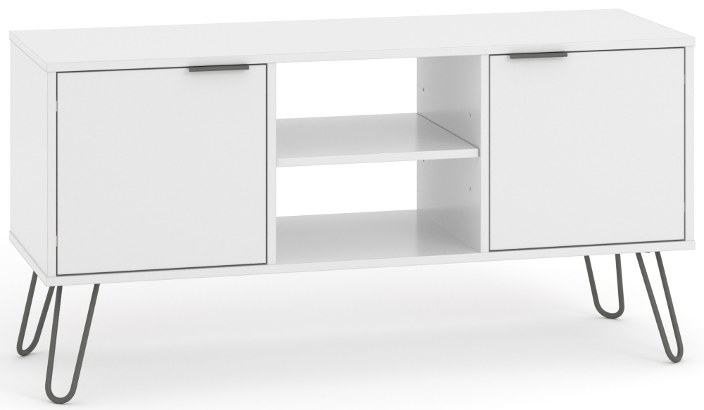 Product photograph of Acadia White 2 Door Tv Unit With Hairpin Legs from Choice Furniture Superstore.