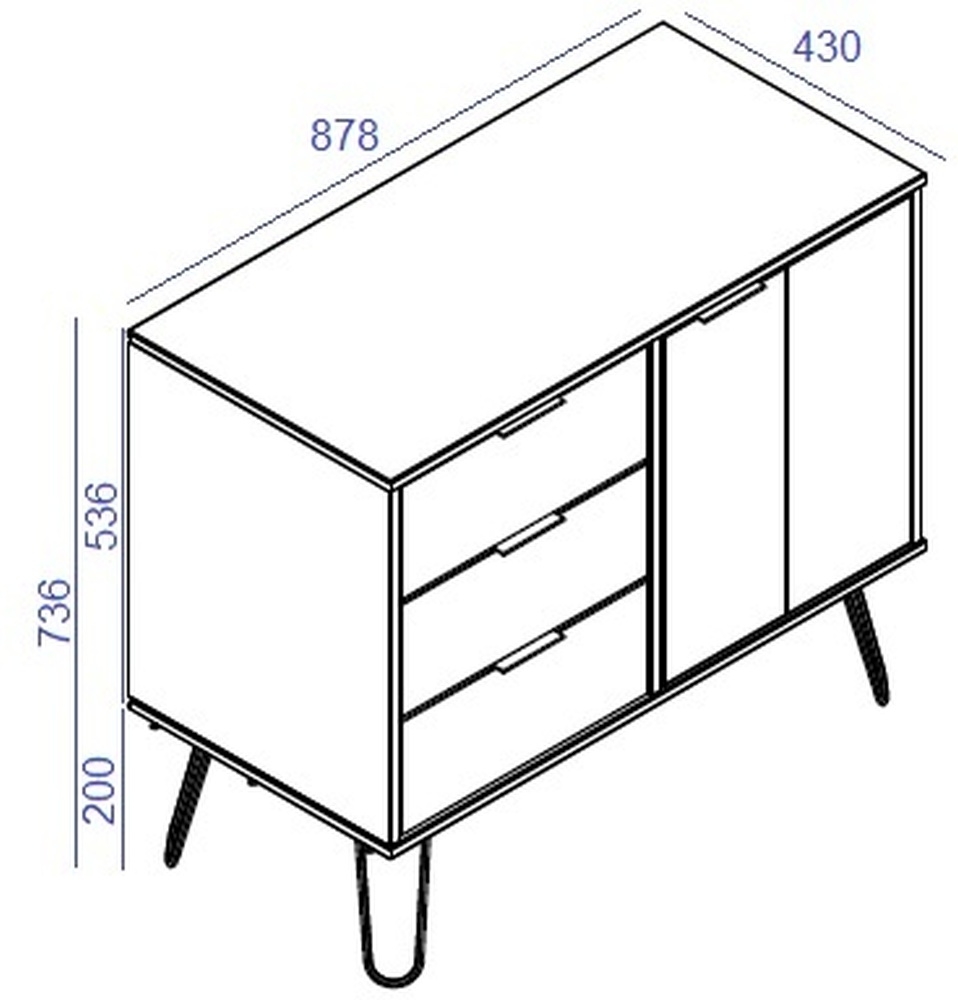 Product photograph of Augusta 1 Door 3 Drawer Small Sideboard With Hairpin Legs from Choice Furniture Superstore.