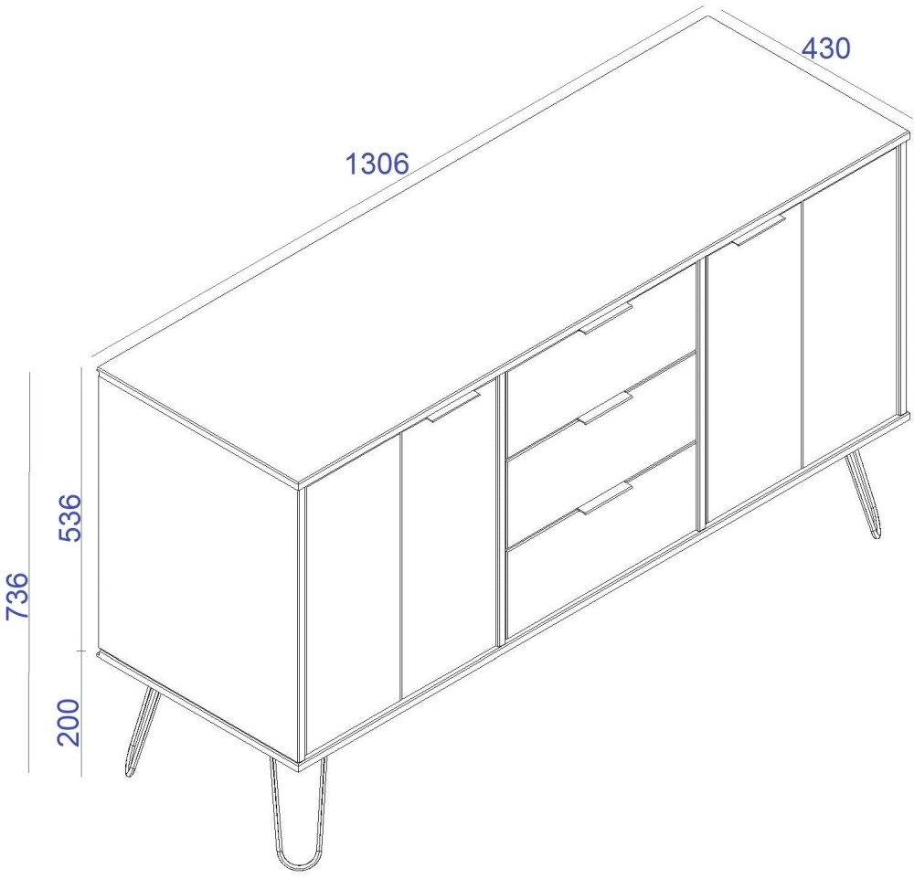 Product photograph of Augusta 2 Door 3 Drawer Medium Sideboard With Hairpin Legs from Choice Furniture Superstore.