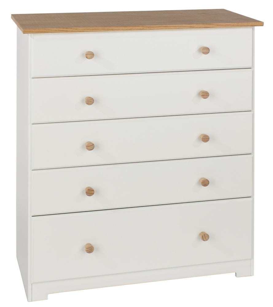 Product photograph of Colorado White 5 Drawer Chest from Choice Furniture Superstore.