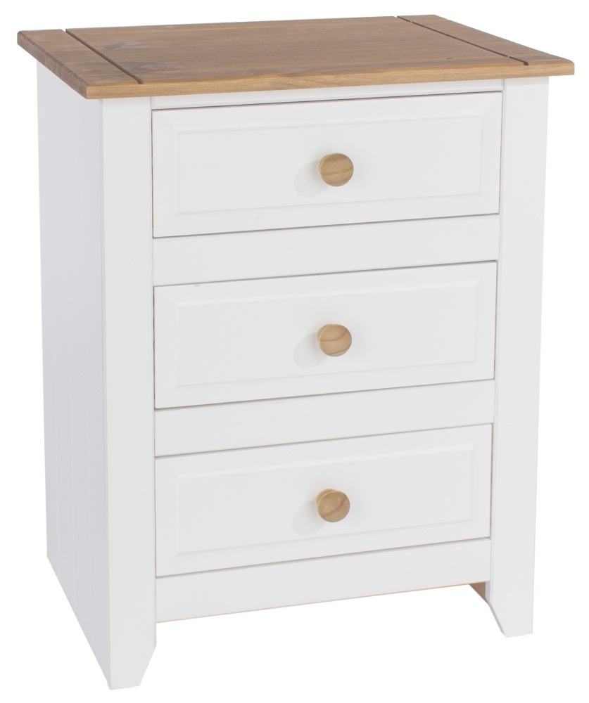 Product photograph of Capri White 3 Drawer Bedside Cabinet from Choice Furniture Superstore.