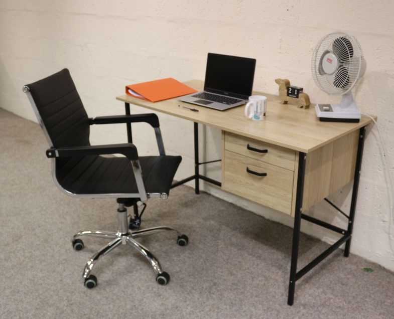 Product photograph of Loft Oak 2 Drawer Desk With Grey Metal Legs from Choice Furniture Superstore.