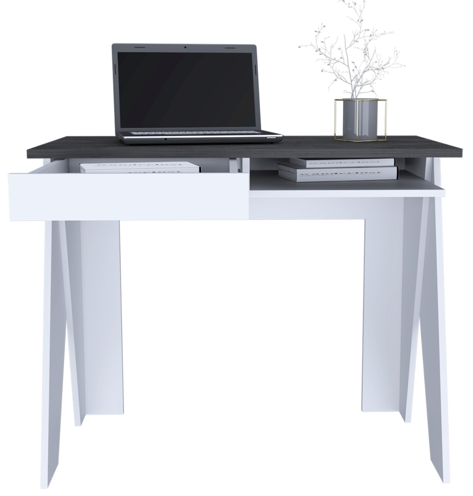 Product photograph of Dunster White And Grey Oak Effect Office Desk With 1 Drawer from Choice Furniture Superstore.