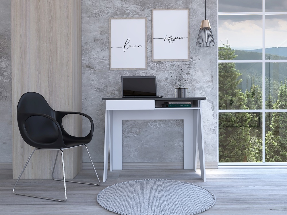 Product photograph of Dunster White And Grey Oak Effect Office Desk With 1 Drawer from Choice Furniture Superstore.