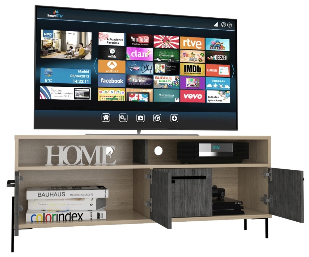 Product photograph of Lavaca Washed Oak 4 Door Wide Tv Unit from Choice Furniture Superstore.