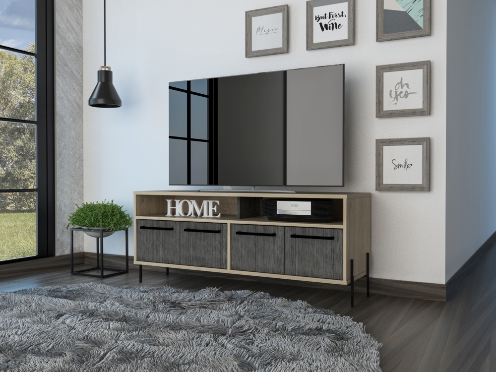 Product photograph of Lavaca Washed Oak 4 Door Wide Tv Unit from Choice Furniture Superstore.