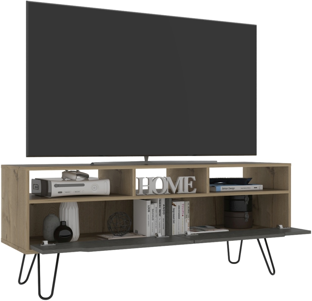 Product photograph of Manhattan Pine And Stone Effect Wide Tv Unit With Hairpin Legs from Choice Furniture Superstore.