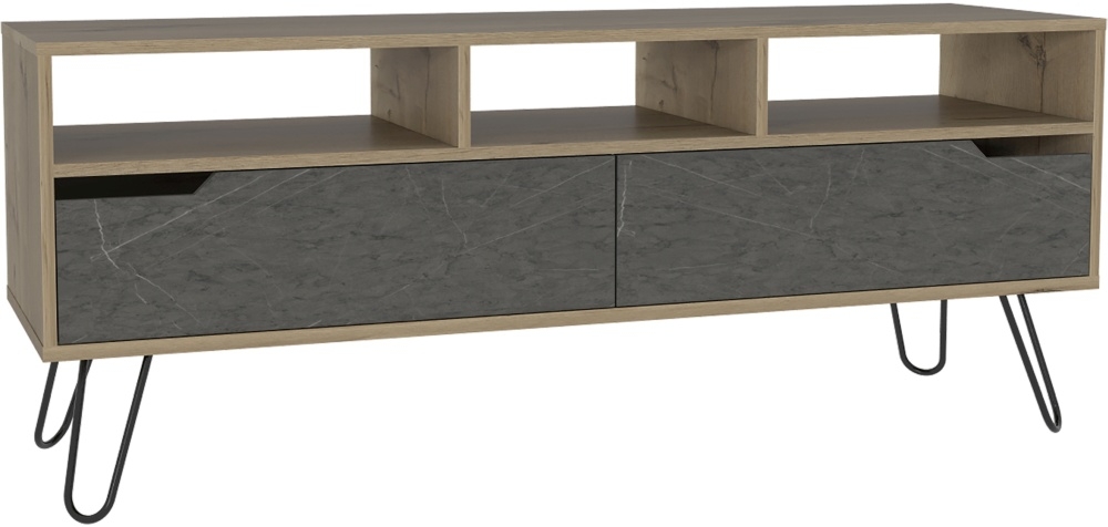 Product photograph of Manhattan Pine And Stone Effect Wide Tv Unit With Hairpin Legs from Choice Furniture Superstore.