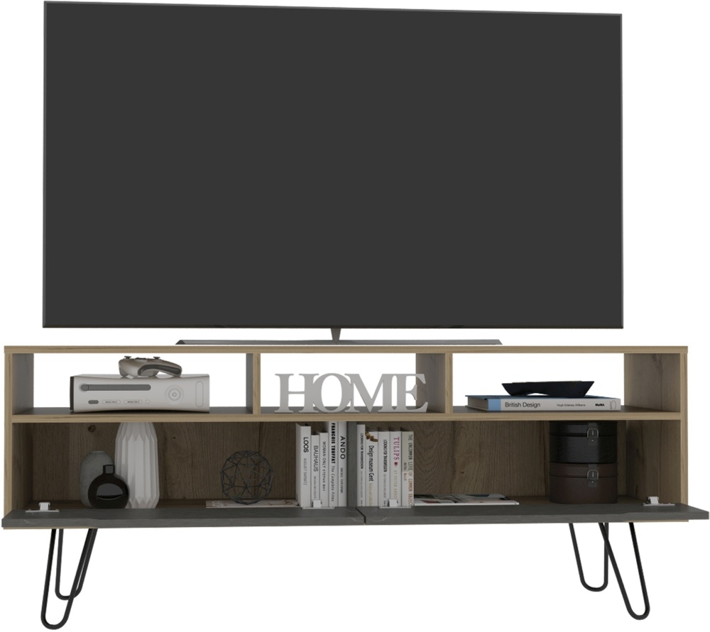 Product photograph of Aster Pine And Stone Effect Wide Tv Unit With Hairpin Legs from Choice Furniture Superstore.