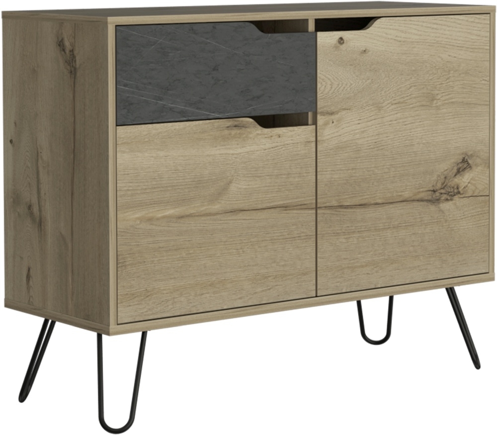 Product photograph of Manhattan Pine And Stone Effect 2 Door 1 Drawer Sideboard With Hairpin Legs from Choice Furniture Superstore.