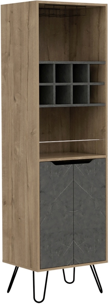 Product photograph of Manhattan Pine And Stone Effect Tall Bar Cabinet With Hairpin Legs from Choice Furniture Superstore.