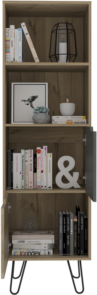 Product photograph of Aster Pine And Stone Effect Tall Bookcase With Hairpin Legs from Choice Furniture Superstore.