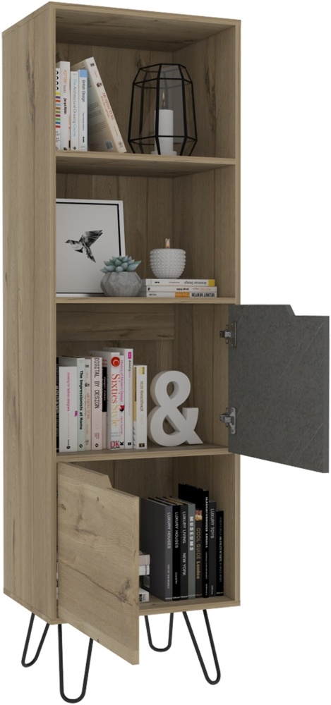 Product photograph of Aster Pine And Stone Effect Tall Bookcase With Hairpin Legs from Choice Furniture Superstore.