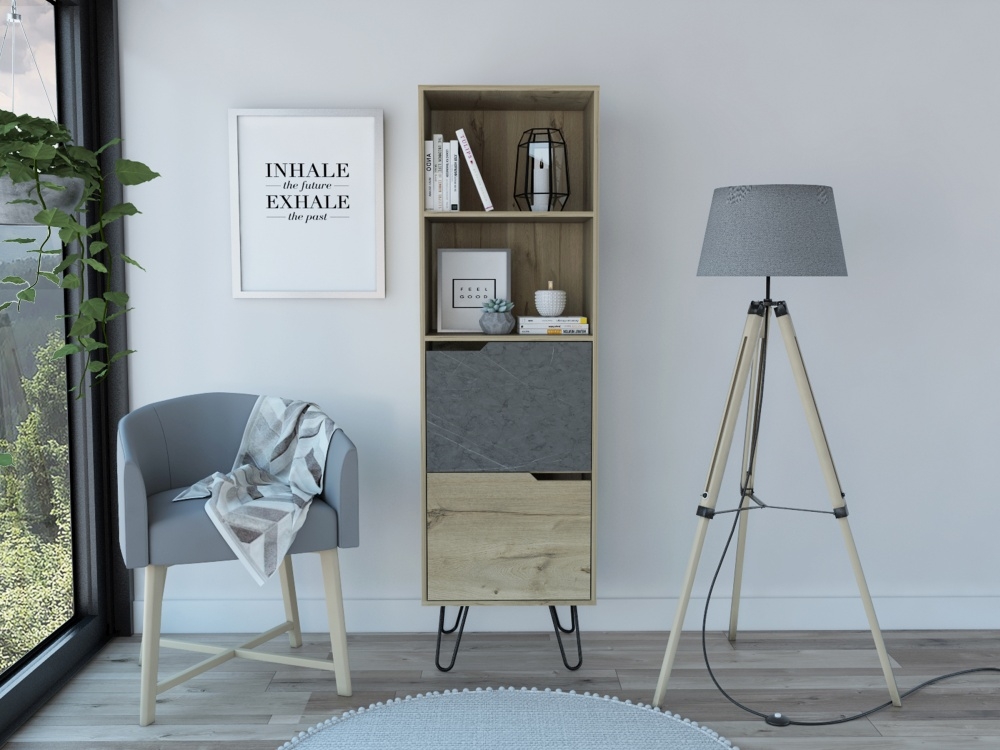 Product photograph of Aster Pine And Stone Effect Tall Bookcase With Hairpin Legs from Choice Furniture Superstore.