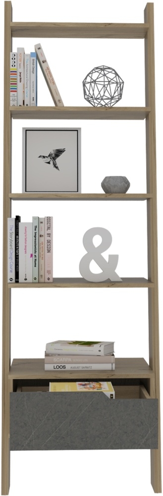Product photograph of Manhattan Pine And Stone Effect Ladder Bookcase from Choice Furniture Superstore.