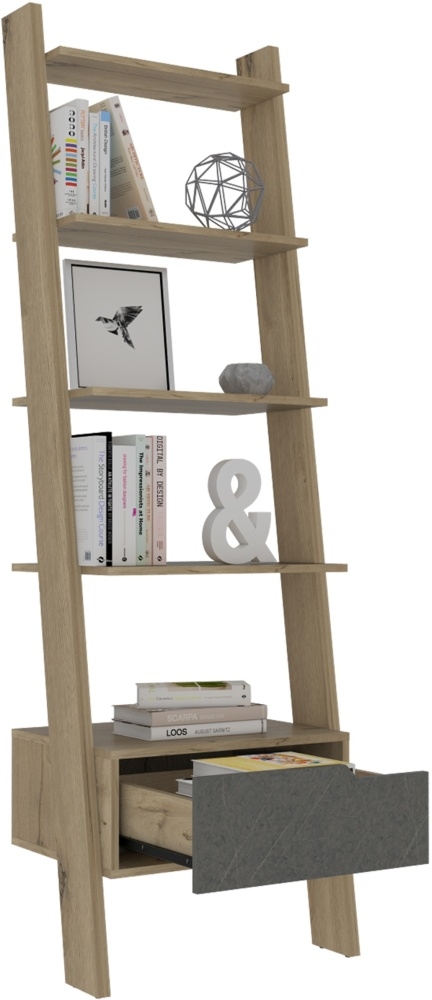 Product photograph of Manhattan Pine And Stone Effect Ladder Bookcase from Choice Furniture Superstore.