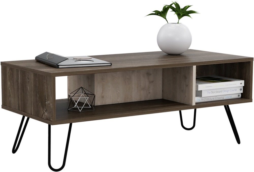 Product photograph of New York Grey Oak Coffee Table With Hairpin Legs from Choice Furniture Superstore.